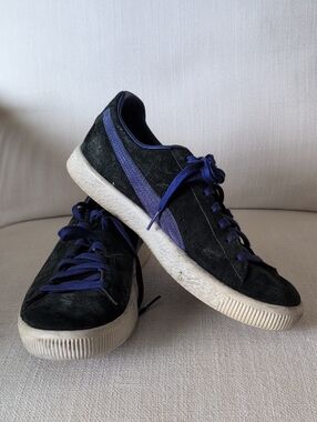 Puma Clyde Men's Suede Sneakers in Black and Purple 8.5
